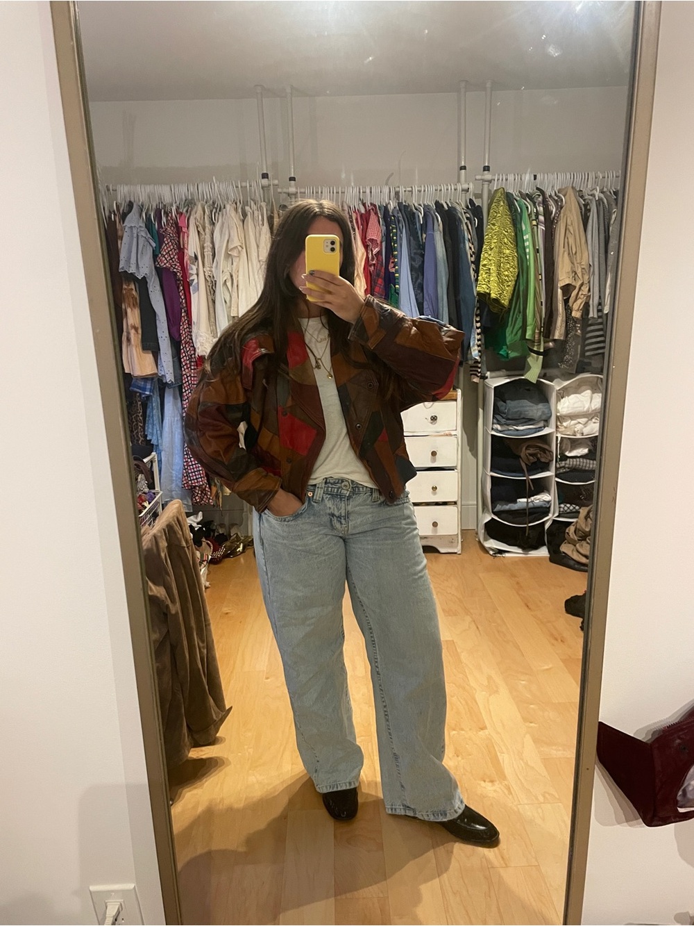 Vintage Patchwork Leather Bomber Jacket